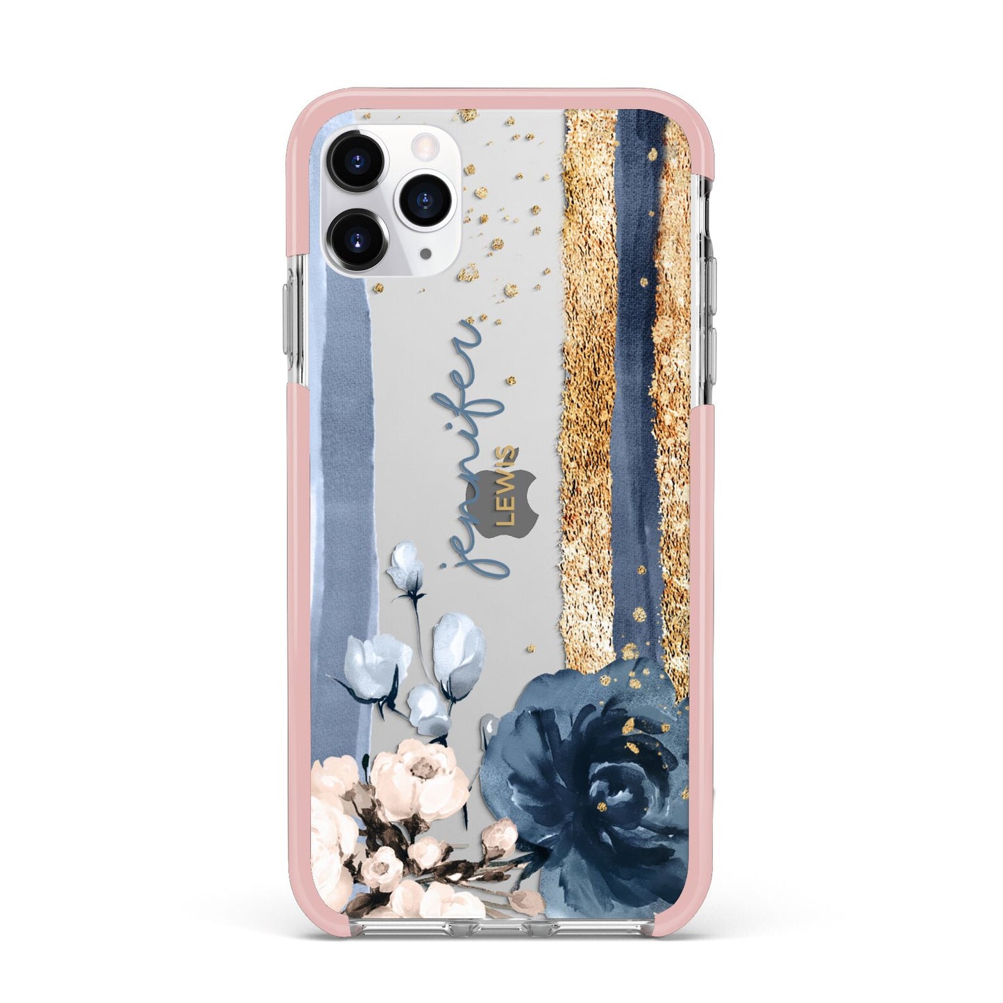 Personalised Blue Gold Name iPhone 11 Pro Max Impact Pink Edge Case