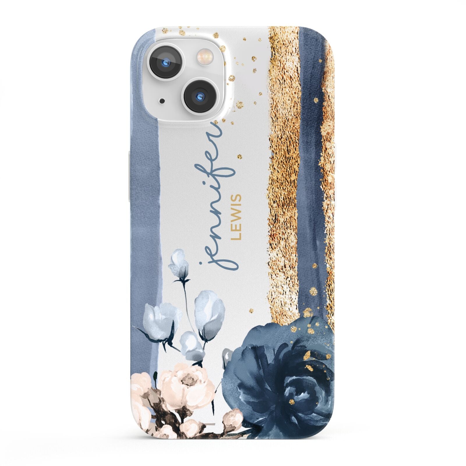 Personalised Blue Gold Name iPhone 13 Full Wrap 3D Snap Case