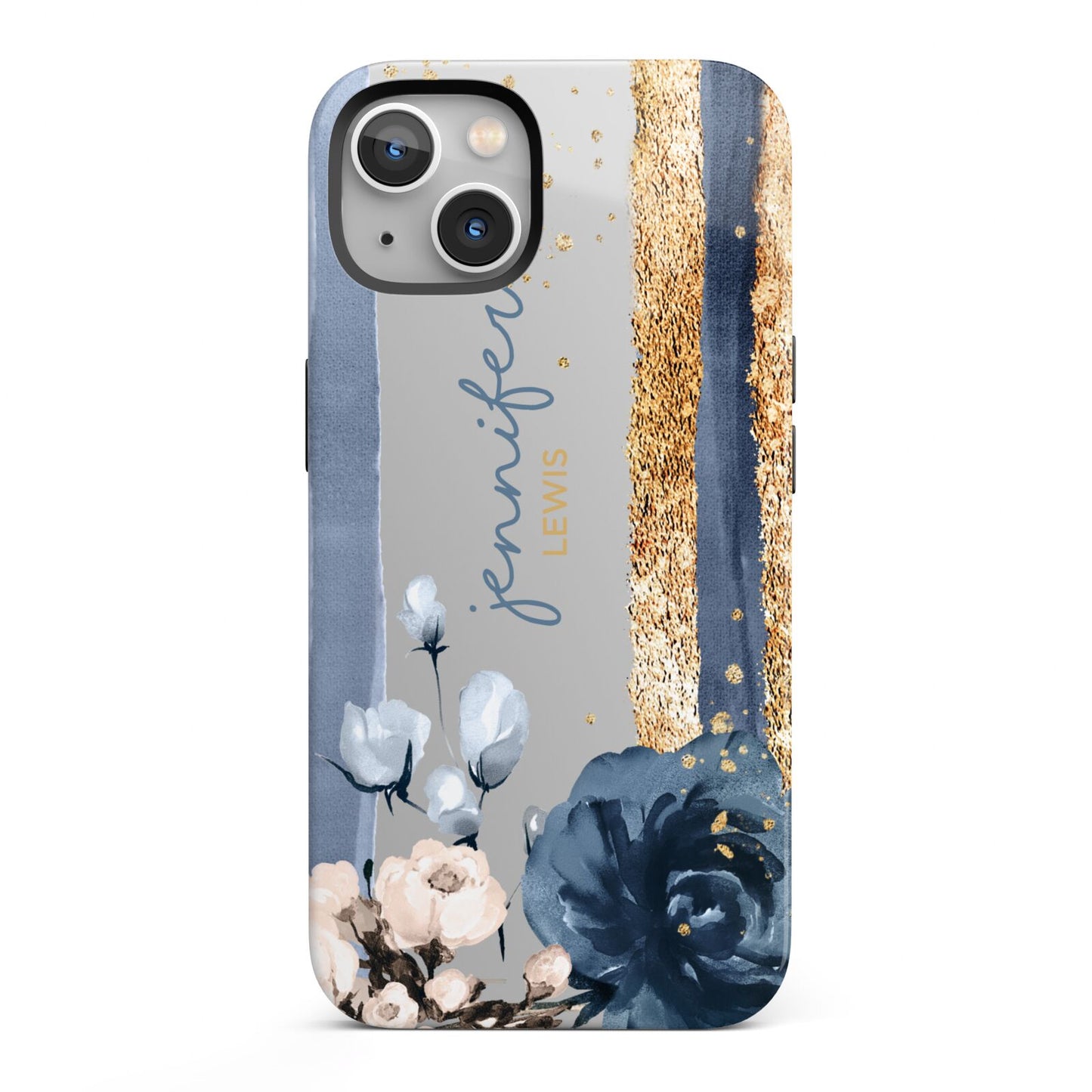 Personalised Blue Gold Name iPhone 13 Full Wrap 3D Tough Case