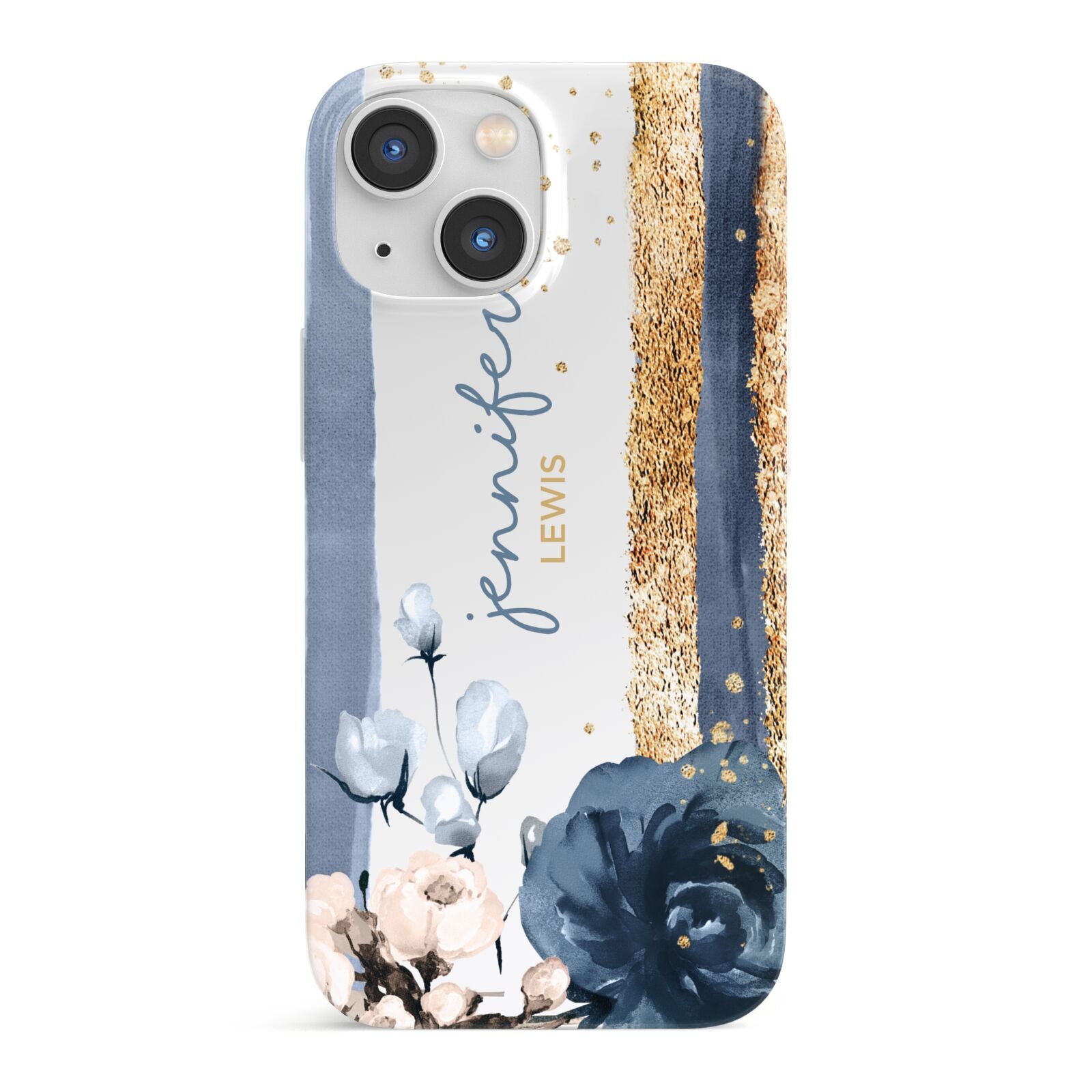 Personalised Blue Gold Name iPhone 13 Mini Full Wrap 3D Snap Case