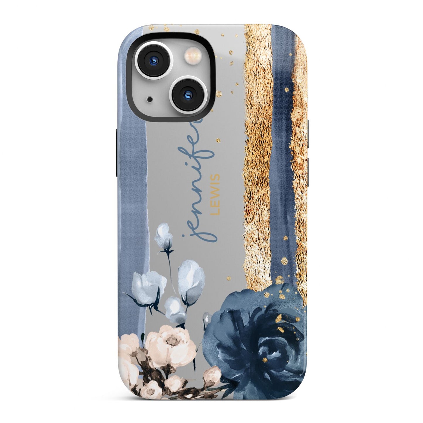 Personalised Blue Gold Name iPhone 13 Mini Full Wrap 3D Tough Case