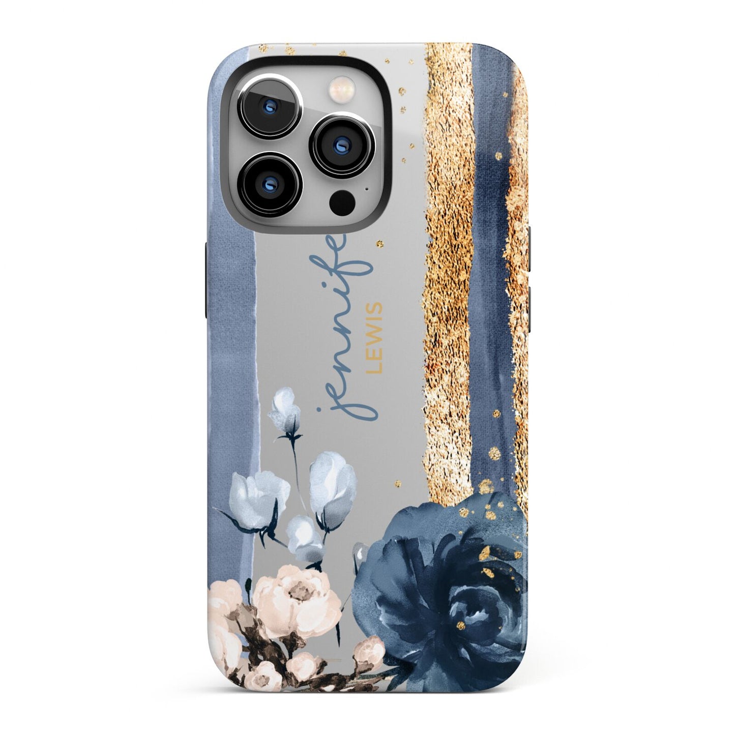 Personalised Blue Gold Name iPhone 13 Pro Full Wrap 3D Tough Case