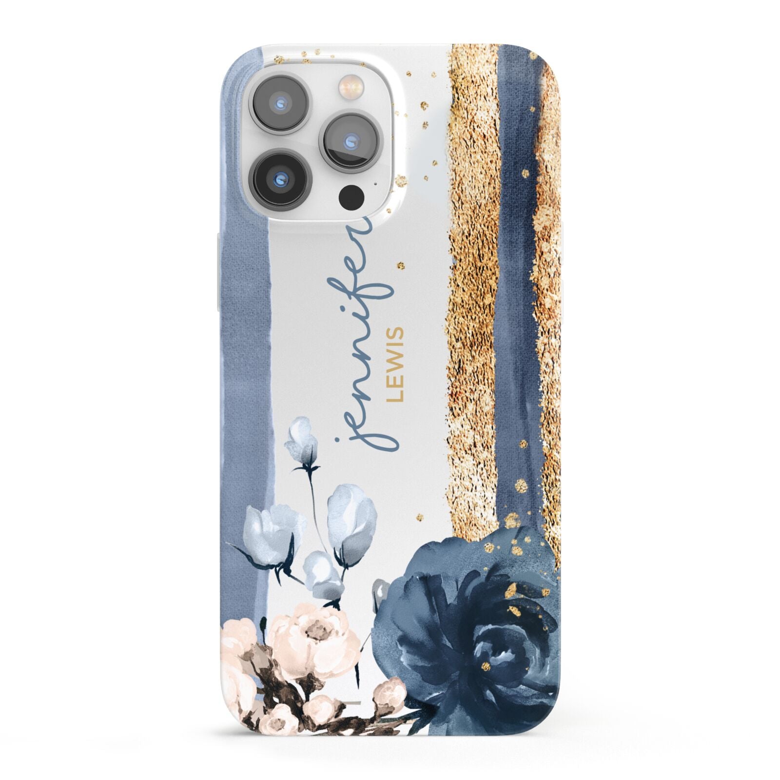 Personalised Blue Gold Name iPhone 13 Pro Max Full Wrap 3D Snap Case