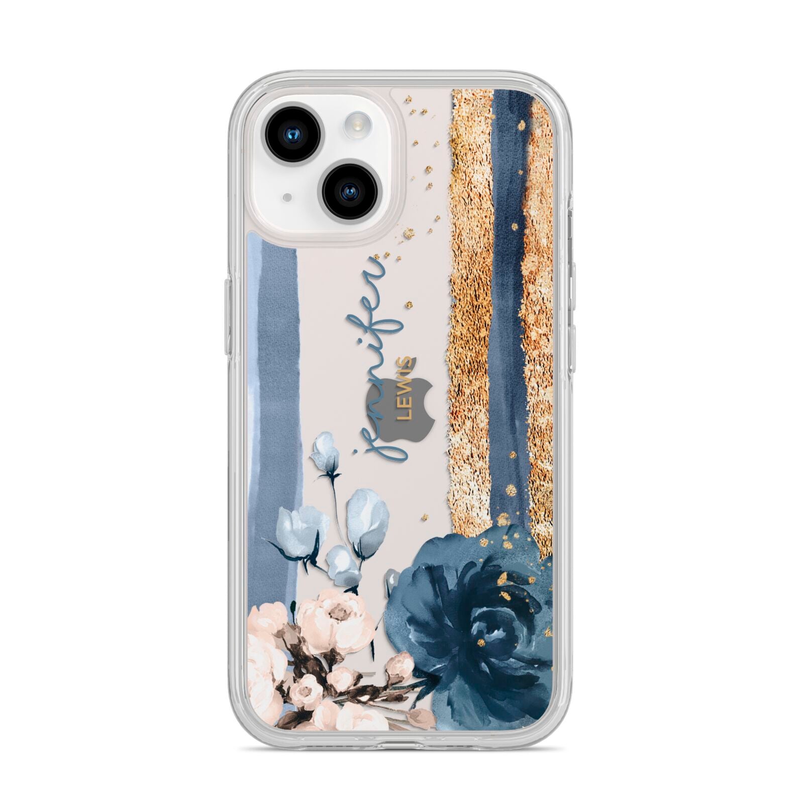 Personalised Blue Gold Name iPhone 14 Clear Tough Case Starlight