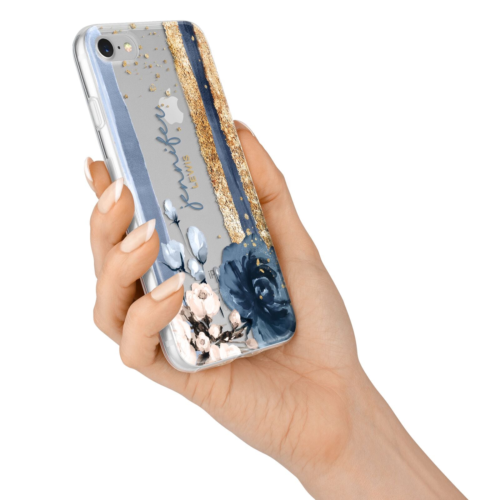 Personalised Blue Gold Name iPhone 7 Bumper Case on Silver iPhone Alternative Image