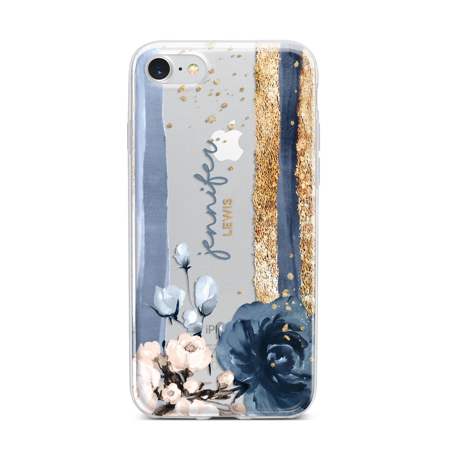 Personalised Blue Gold Name iPhone 7 Bumper Case on Silver iPhone