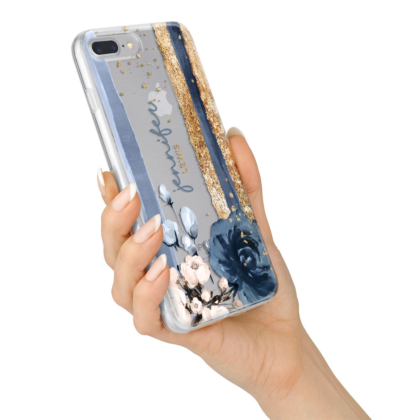 Personalised Blue Gold Name iPhone 7 Plus Bumper Case on Silver iPhone Alternative Image