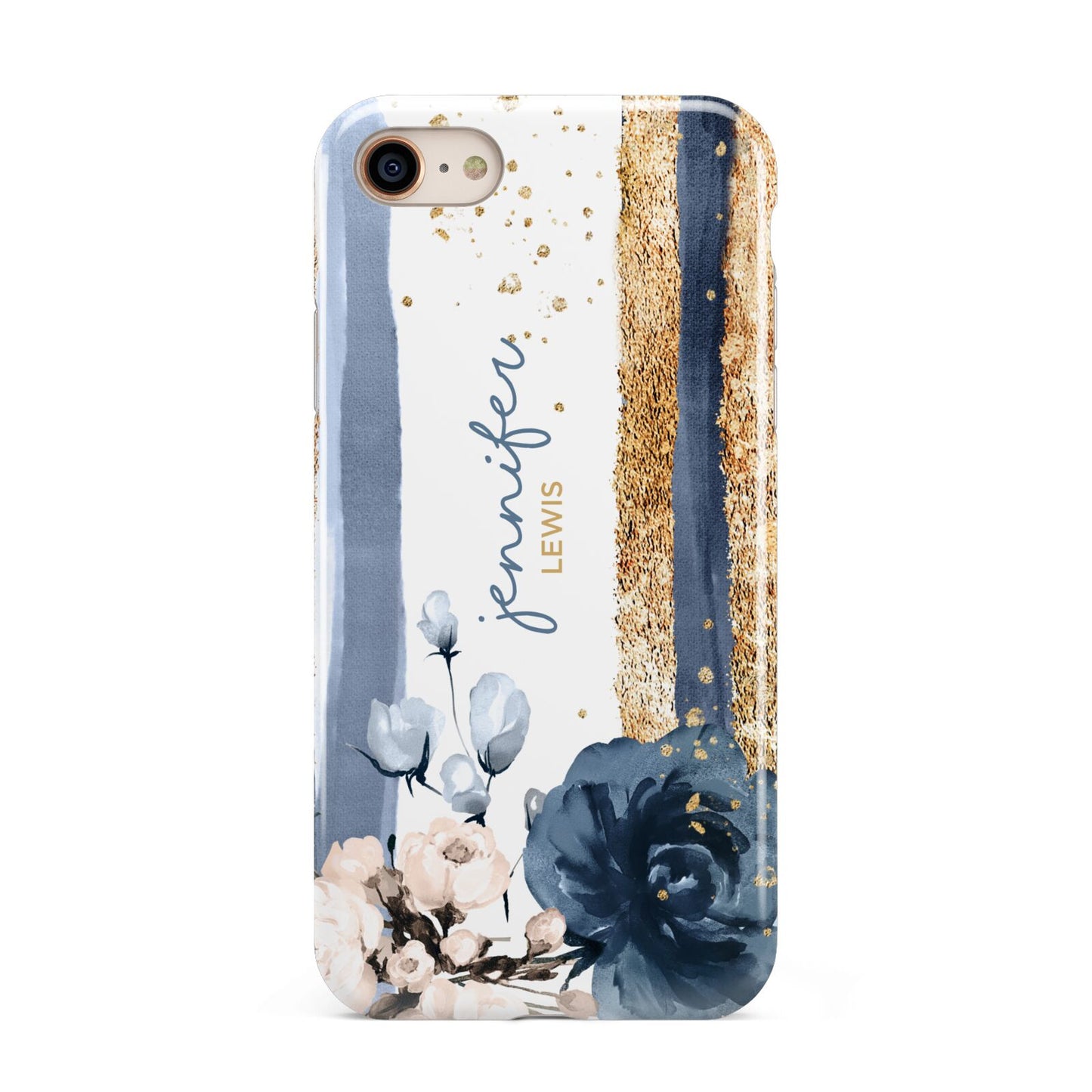 Personalised Blue Gold Name iPhone 8 3D Tough Case on Gold Phone