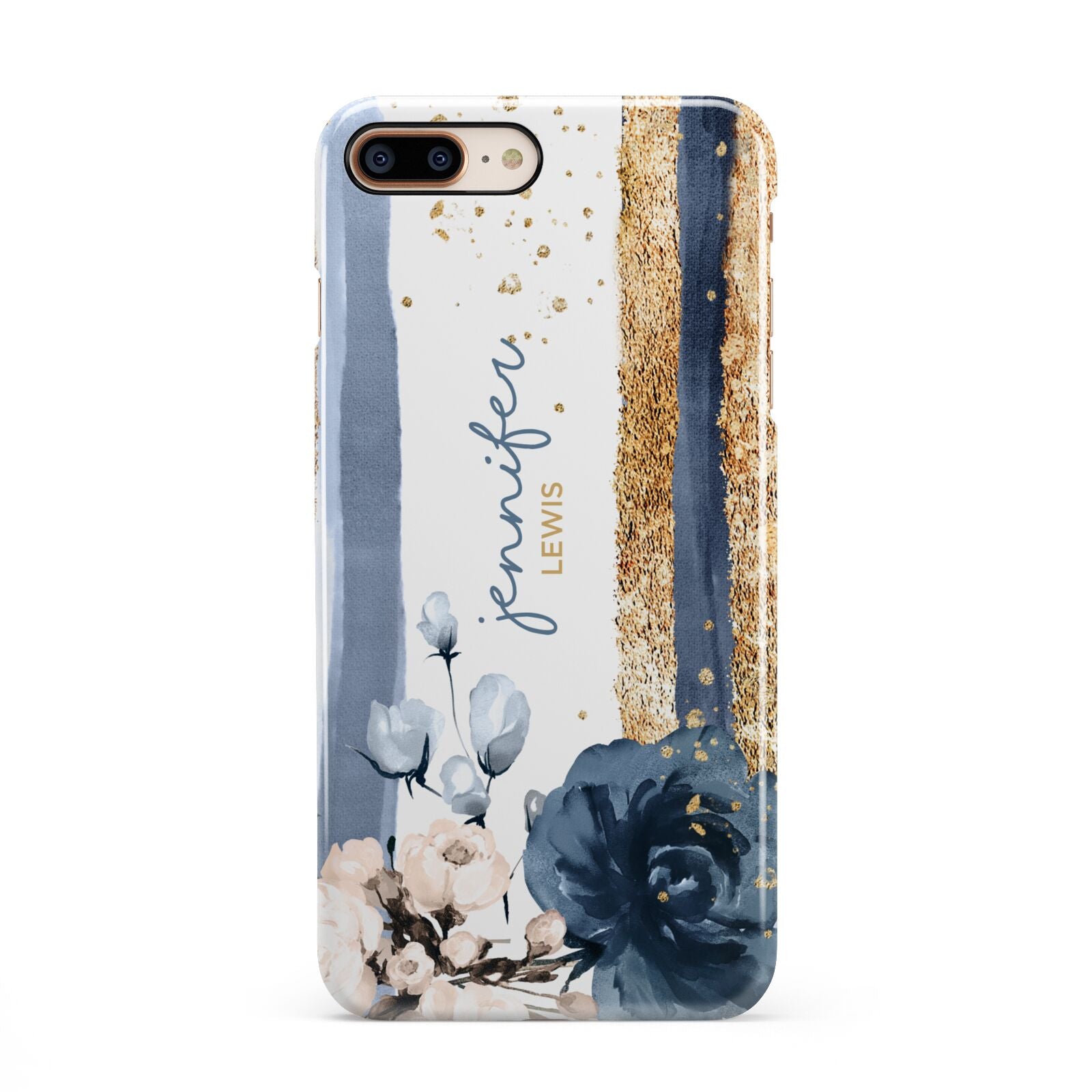 Personalised Blue Gold Name iPhone 8 Plus 3D Snap Case on Gold Phone