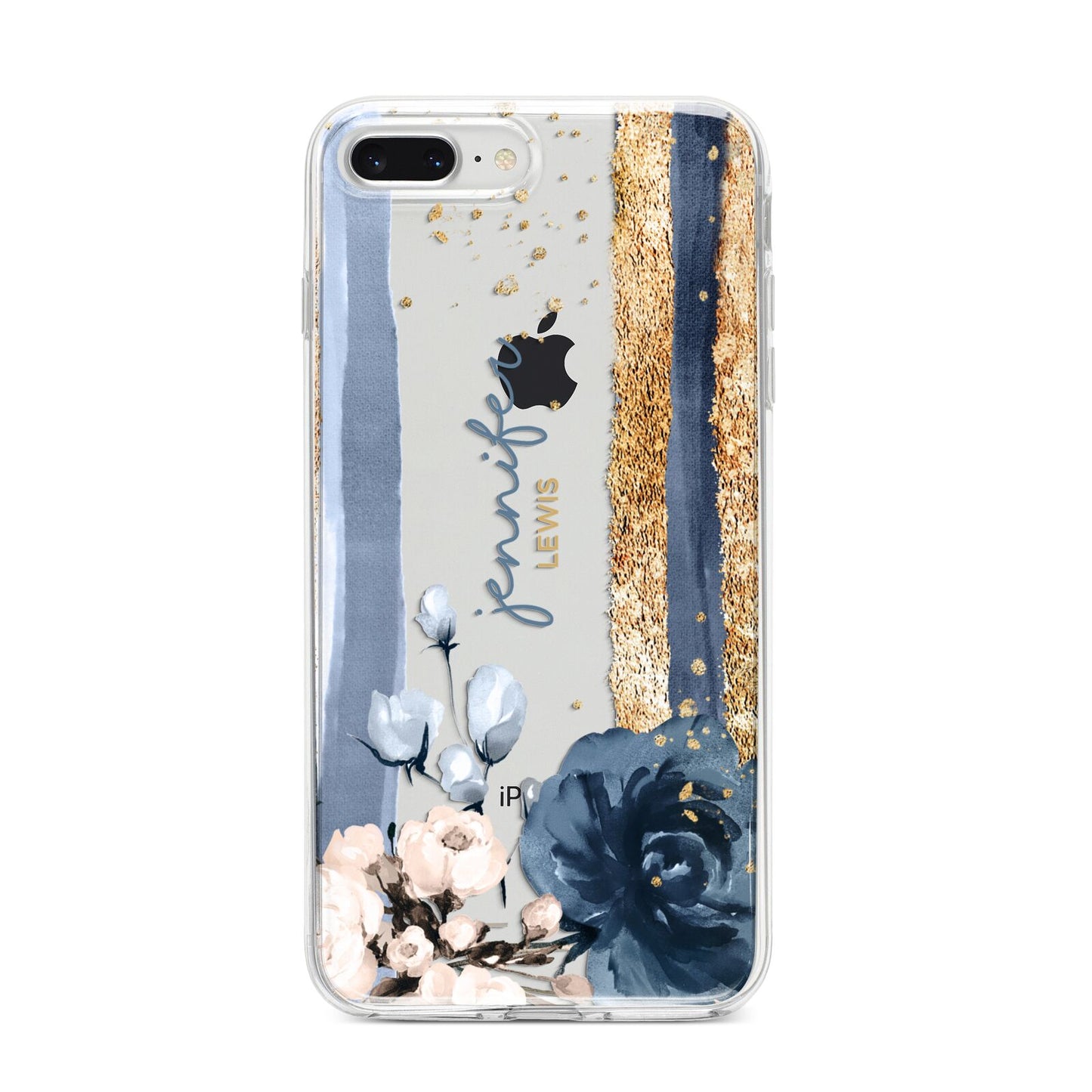 Personalised Blue Gold Name iPhone 8 Plus Bumper Case on Silver iPhone