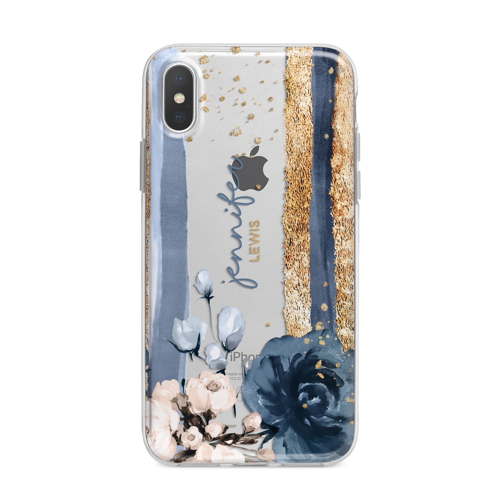 Personalised Blue Gold Name iPhone X Bumper Case on Silver iPhone Alternative Image 1