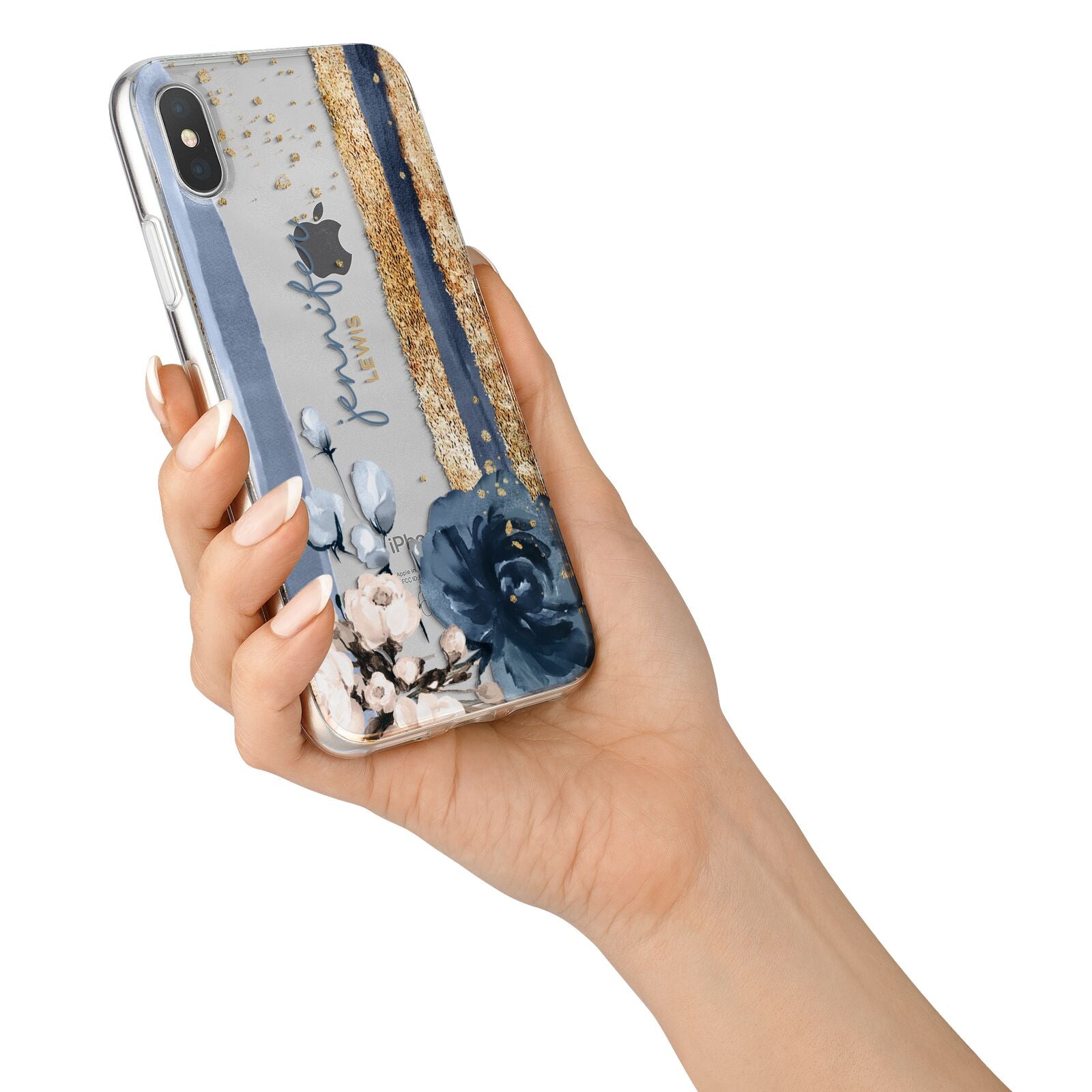 Personalised Blue Gold Name iPhone X Bumper Case on Silver iPhone Alternative Image 2