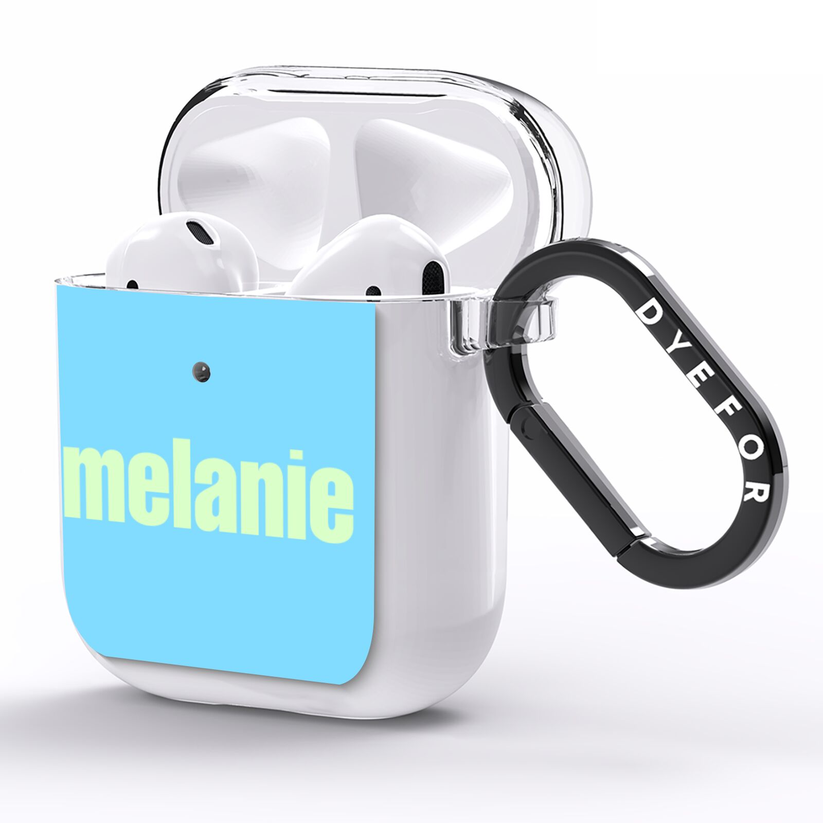Personalised Blue Green Name AirPods Clear Case Side Image