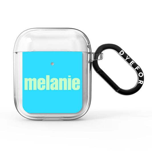 Personalised Blue Green Name AirPods Clear Case