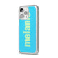 Personalised Blue Green Name iPhone 14 Pro Max Glitter Tough Case Silver Angled Image