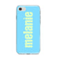 Personalised Blue Green Name iPhone 8 Bumper Case on Silver iPhone