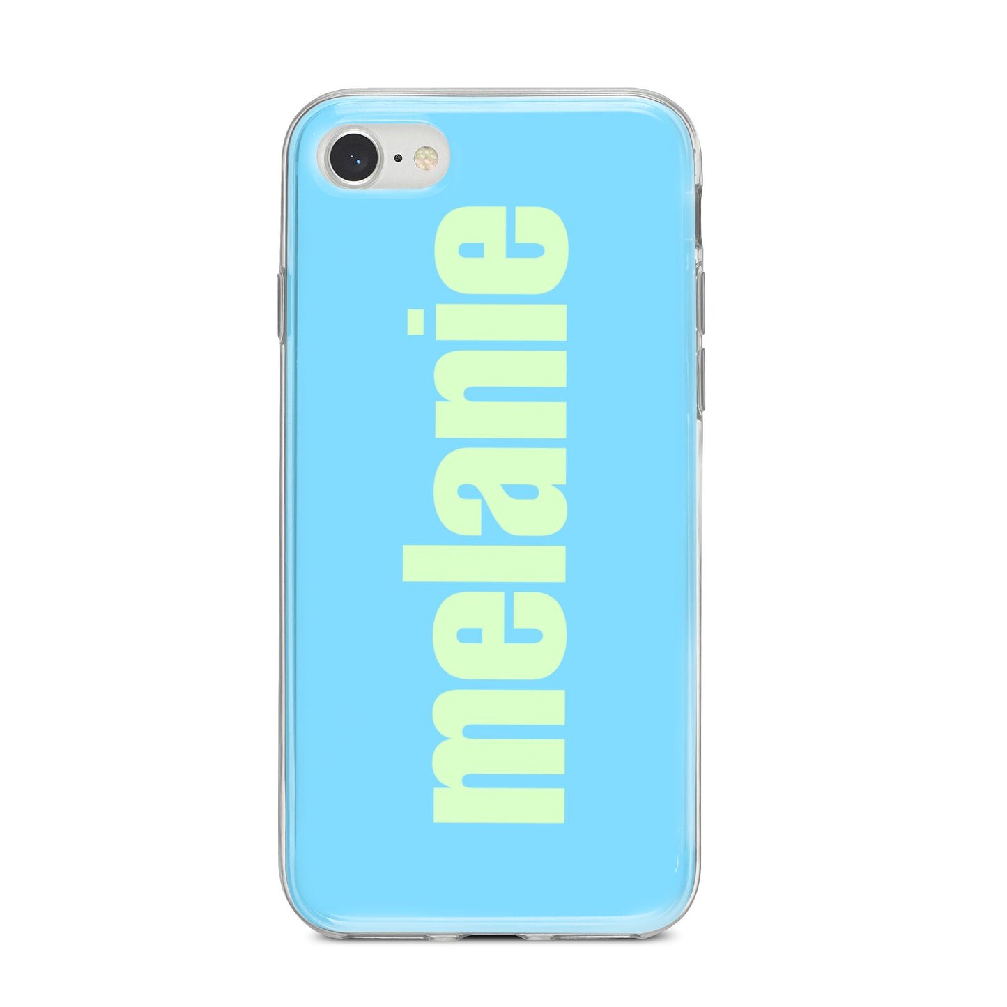 Personalised Blue Green Name iPhone 8 Bumper Case on Silver iPhone