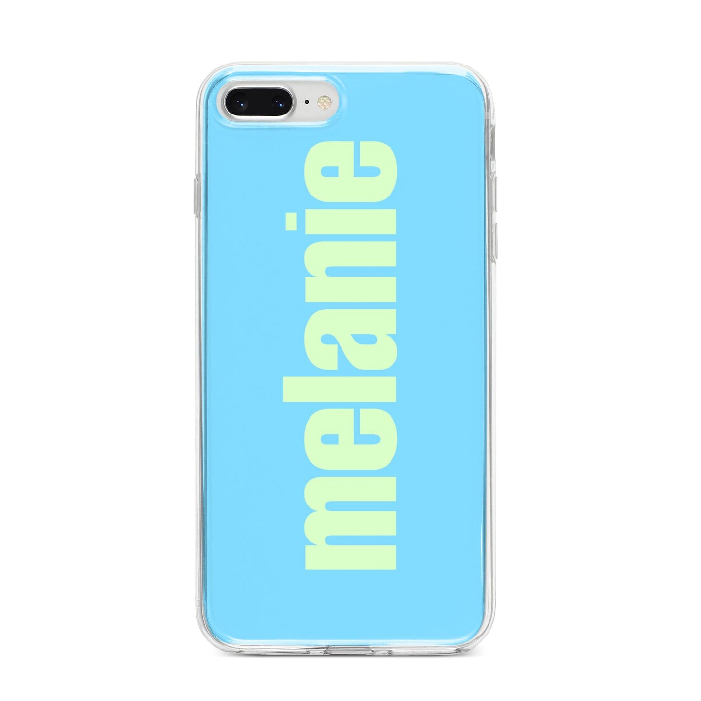 Personalised Blue Green Name iPhone 8 Plus Bumper Case on Silver iPhone