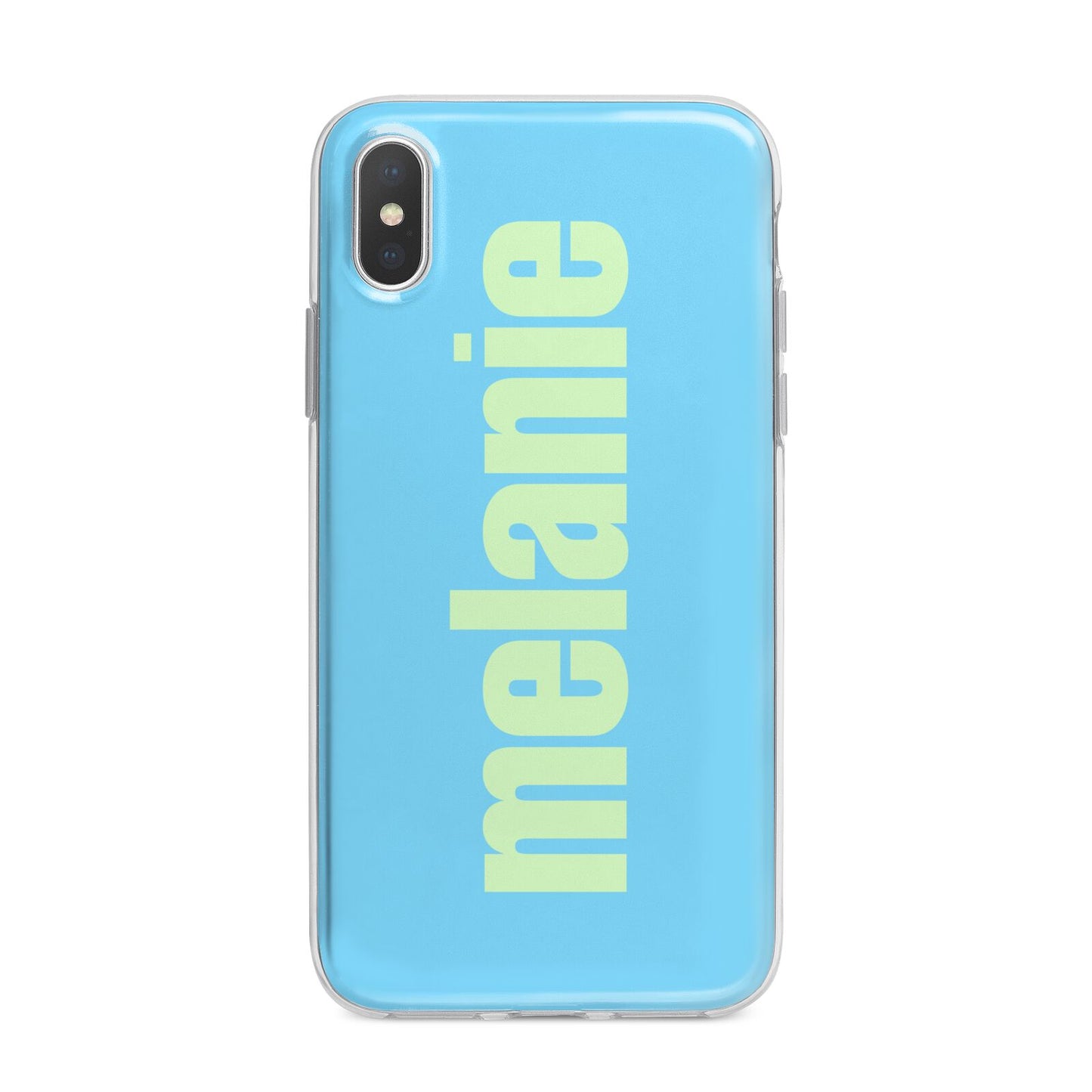Personalised Blue Green Name iPhone X Bumper Case on Silver iPhone Alternative Image 1