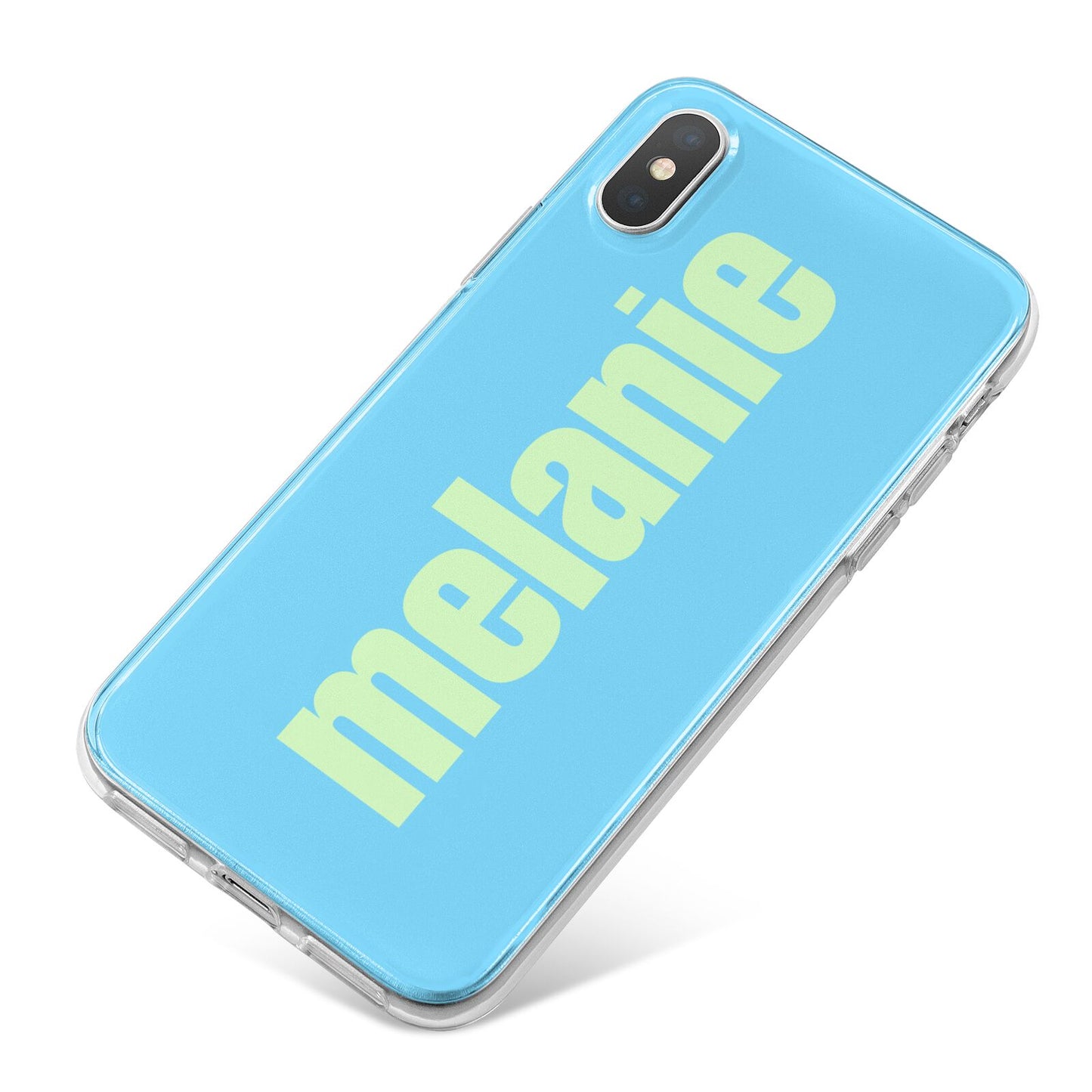 Personalised Blue Green Name iPhone X Bumper Case on Silver iPhone