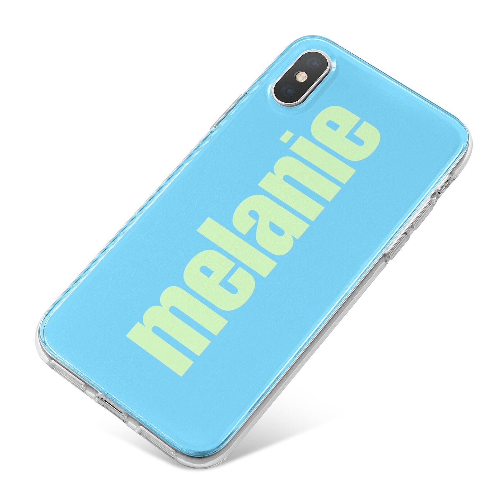 Personalised Blue Green Name iPhone X Bumper Case on Silver iPhone