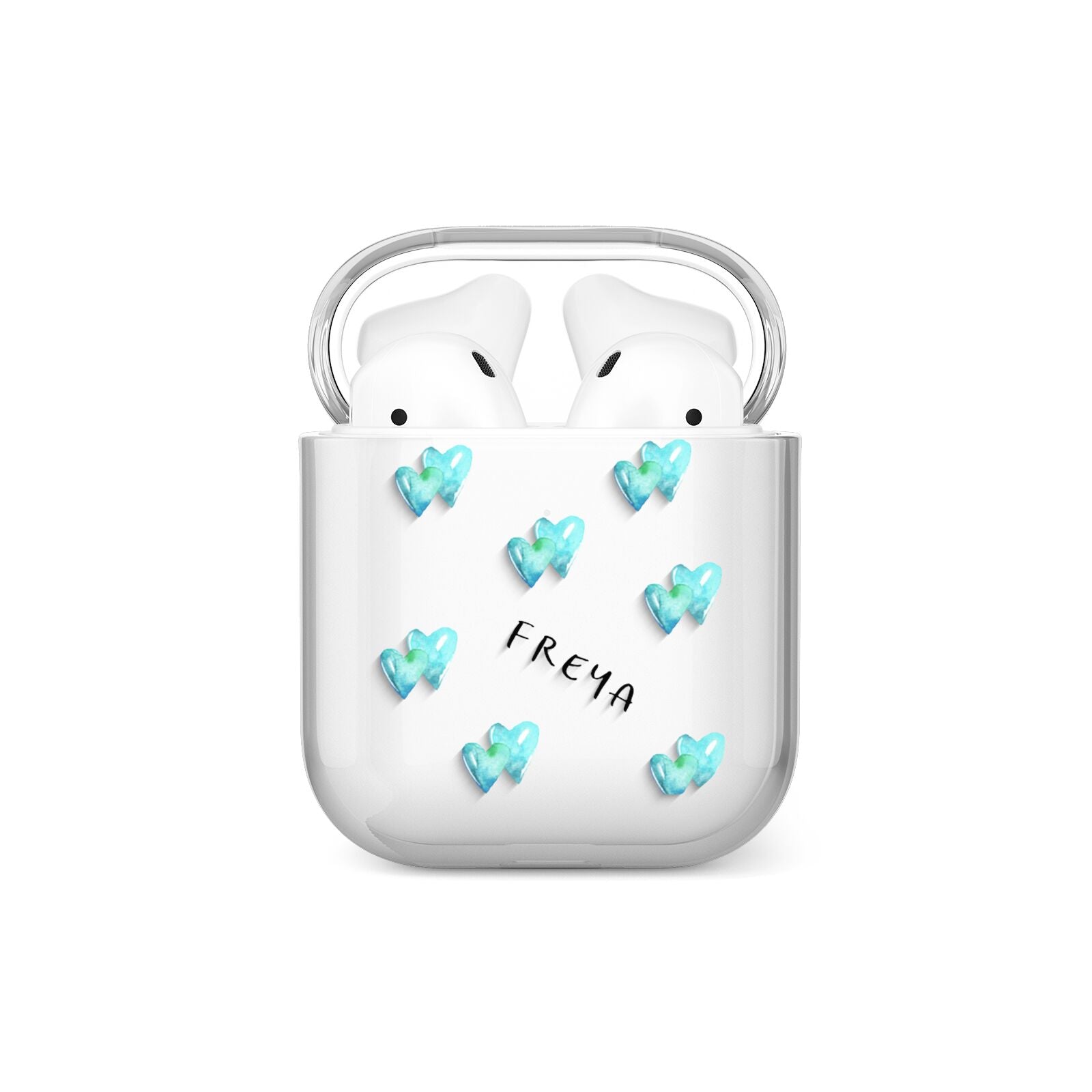 Personalised Blue Hearts AirPods Case