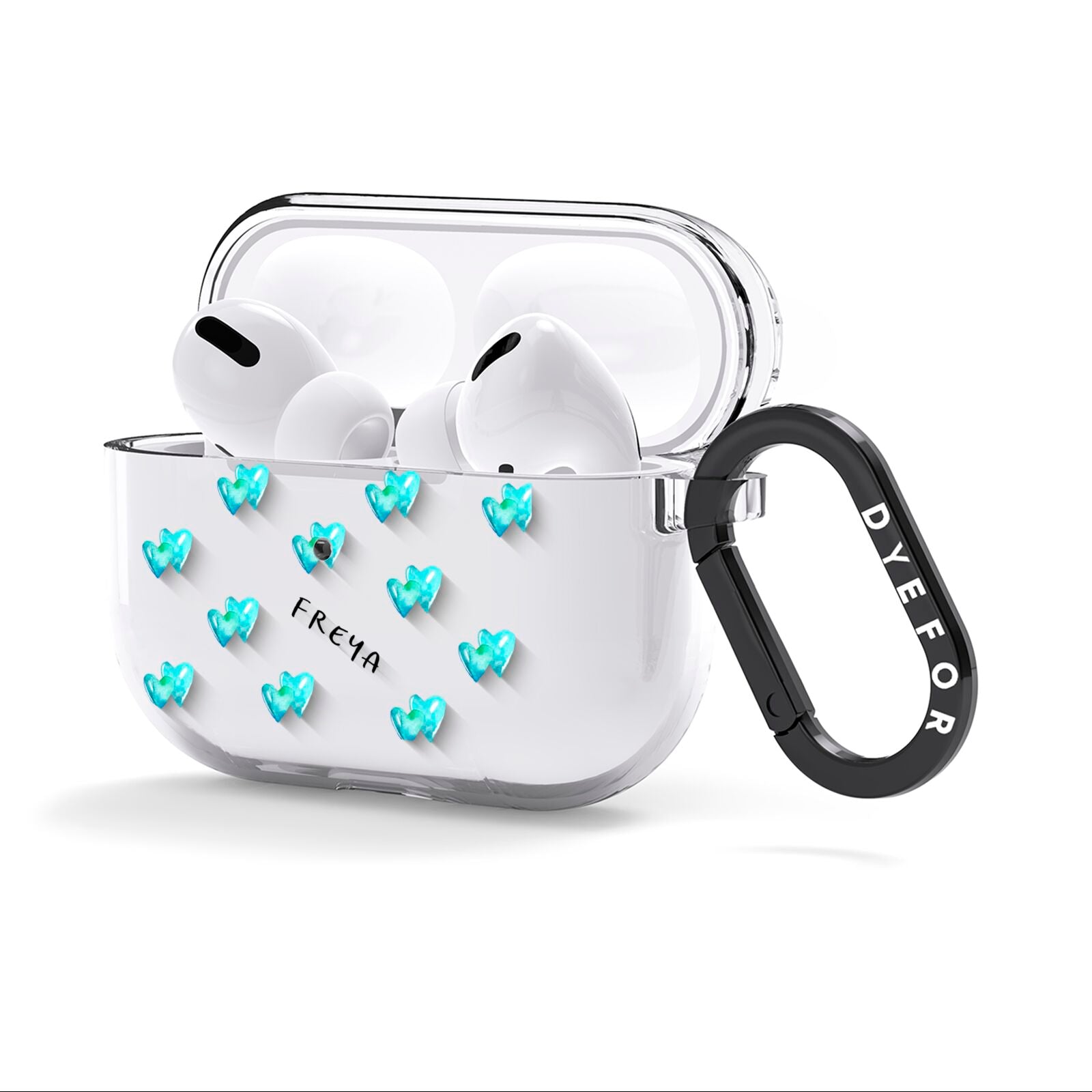 Personalised Blue Hearts AirPods Clear Case 3rd Gen Side Image