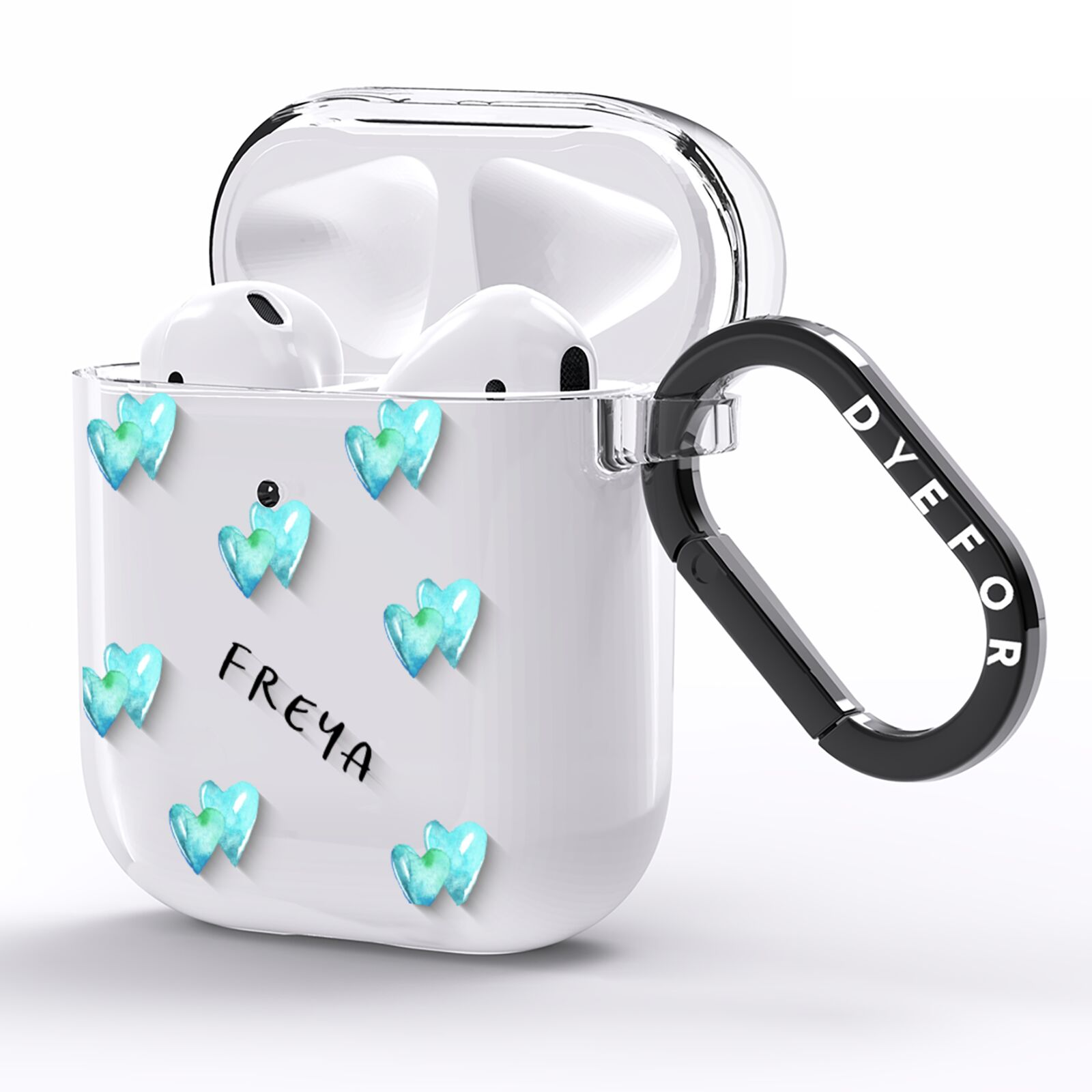 Personalised Blue Hearts AirPods Clear Case Side Image