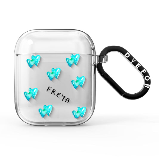Personalised Blue Hearts AirPods Clear Case