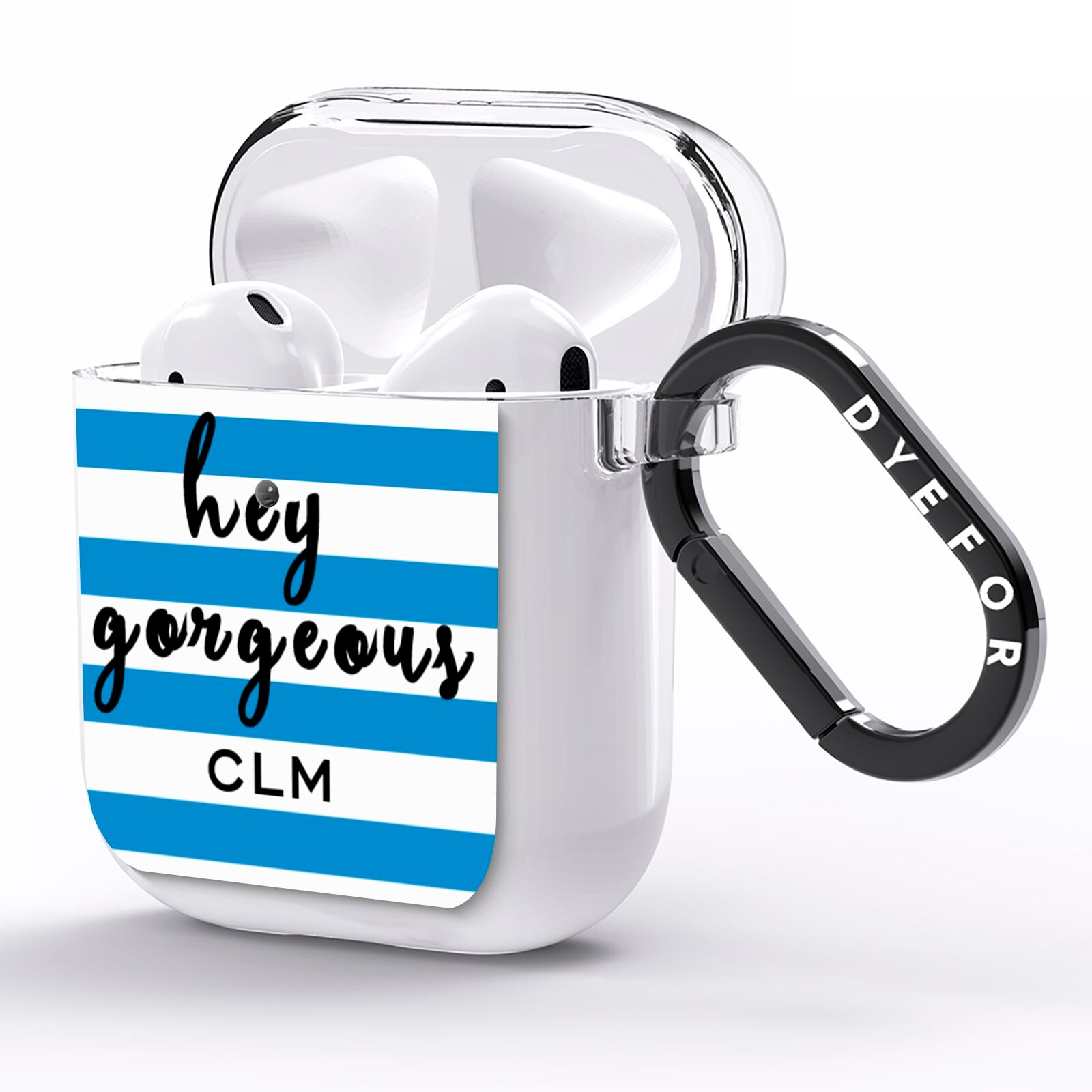 Personalised Blue Hey Gorgeous AirPods Clear Case Side Image
