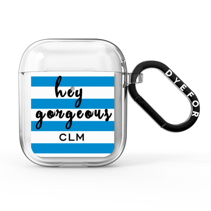 Personalised Blue Hey Gorgeous AirPods Clear Case