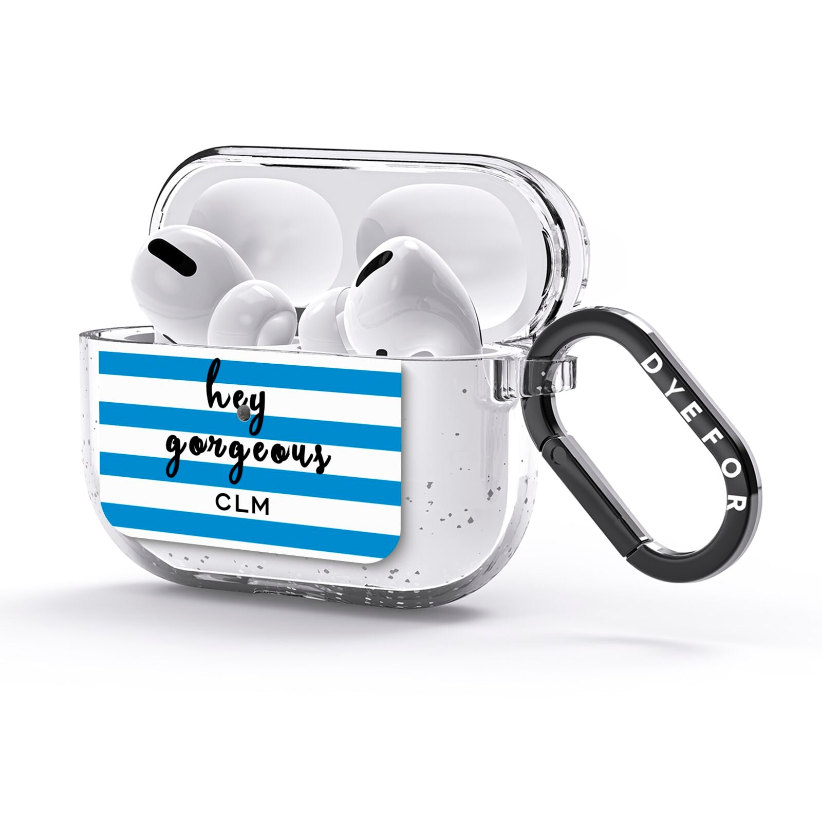 Personalised Blue Hey Gorgeous AirPods Glitter Case 3rd Gen Side Image