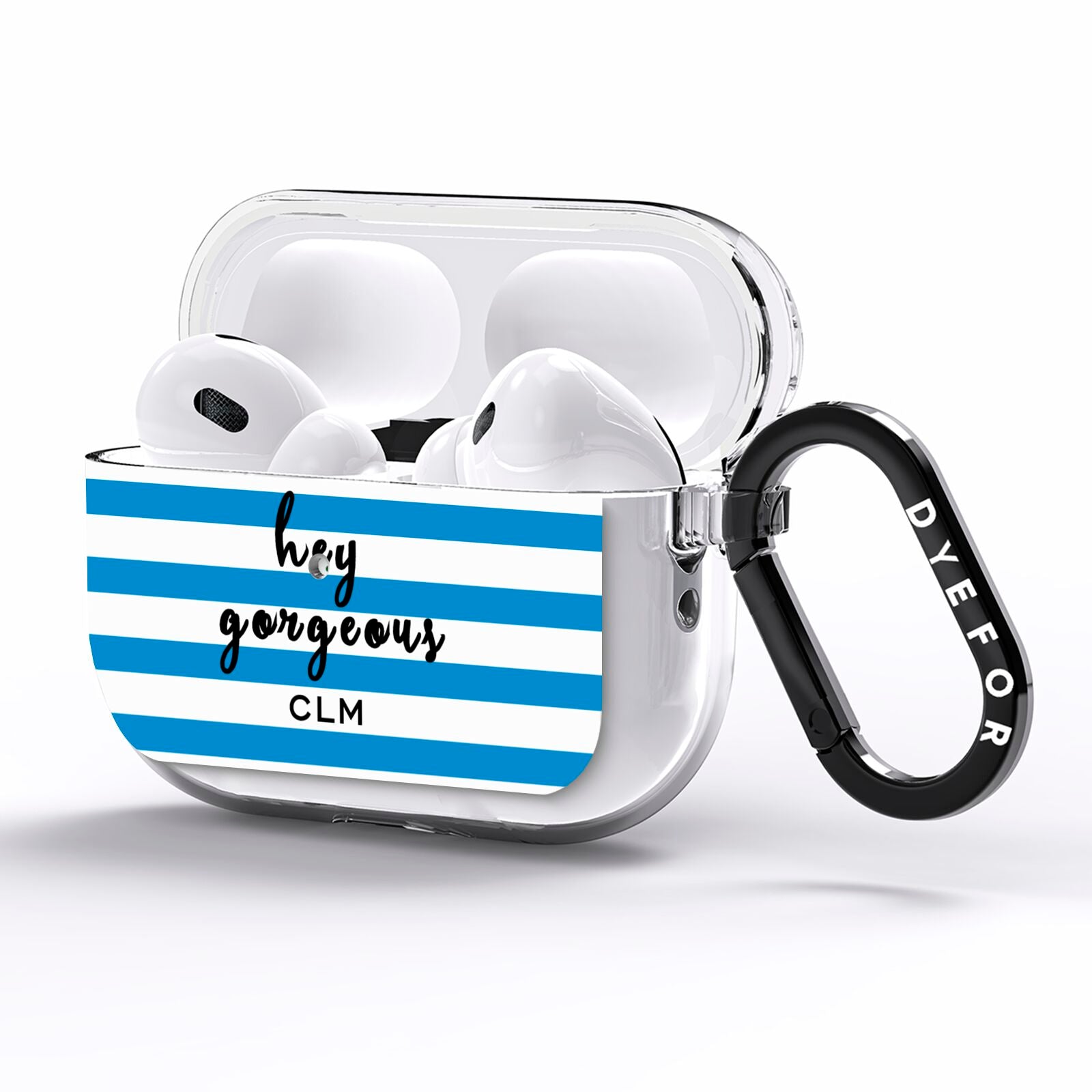 Personalised Blue Hey Gorgeous AirPods Pro Clear Case Side Image