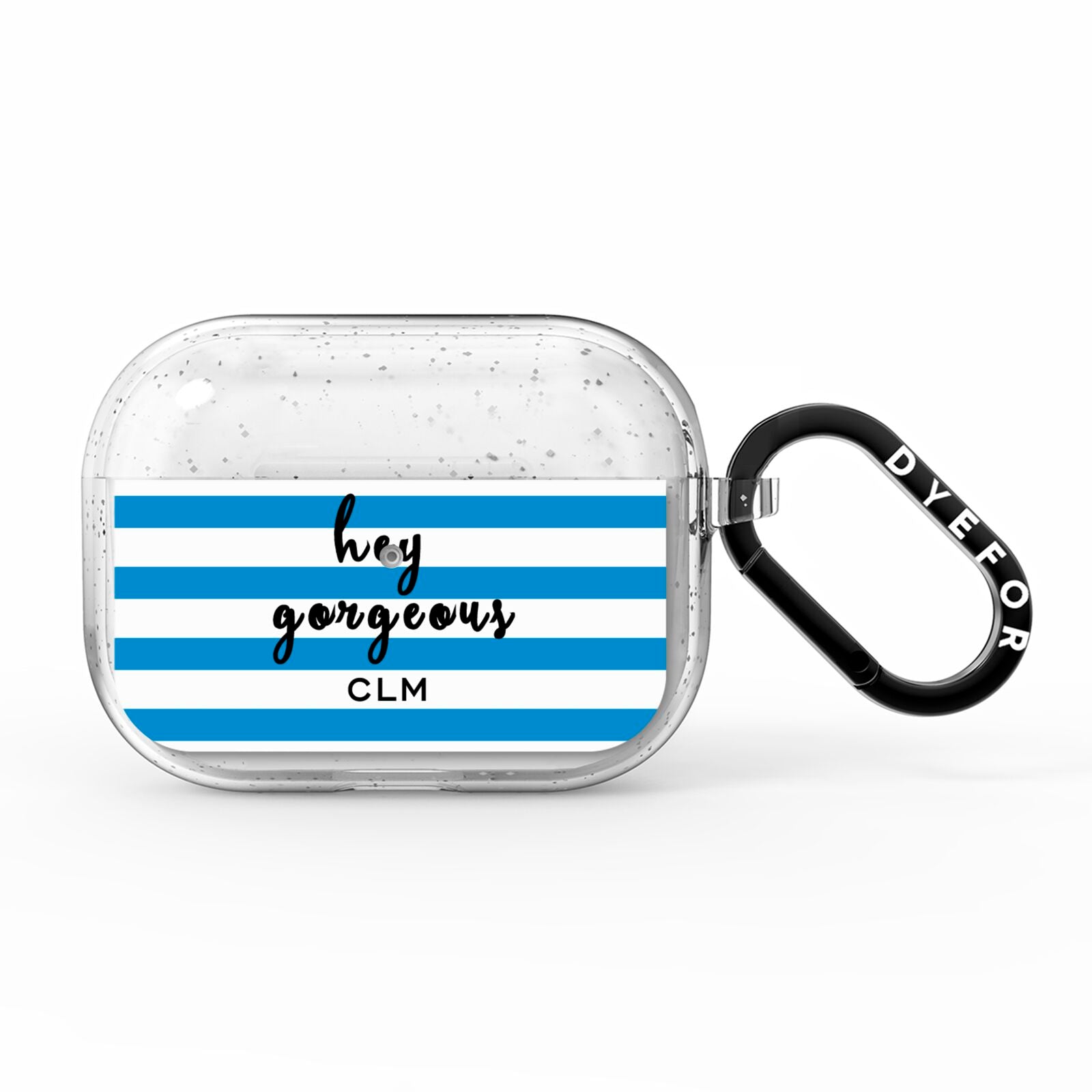 Personalised Blue Hey Gorgeous AirPods Pro Glitter Case