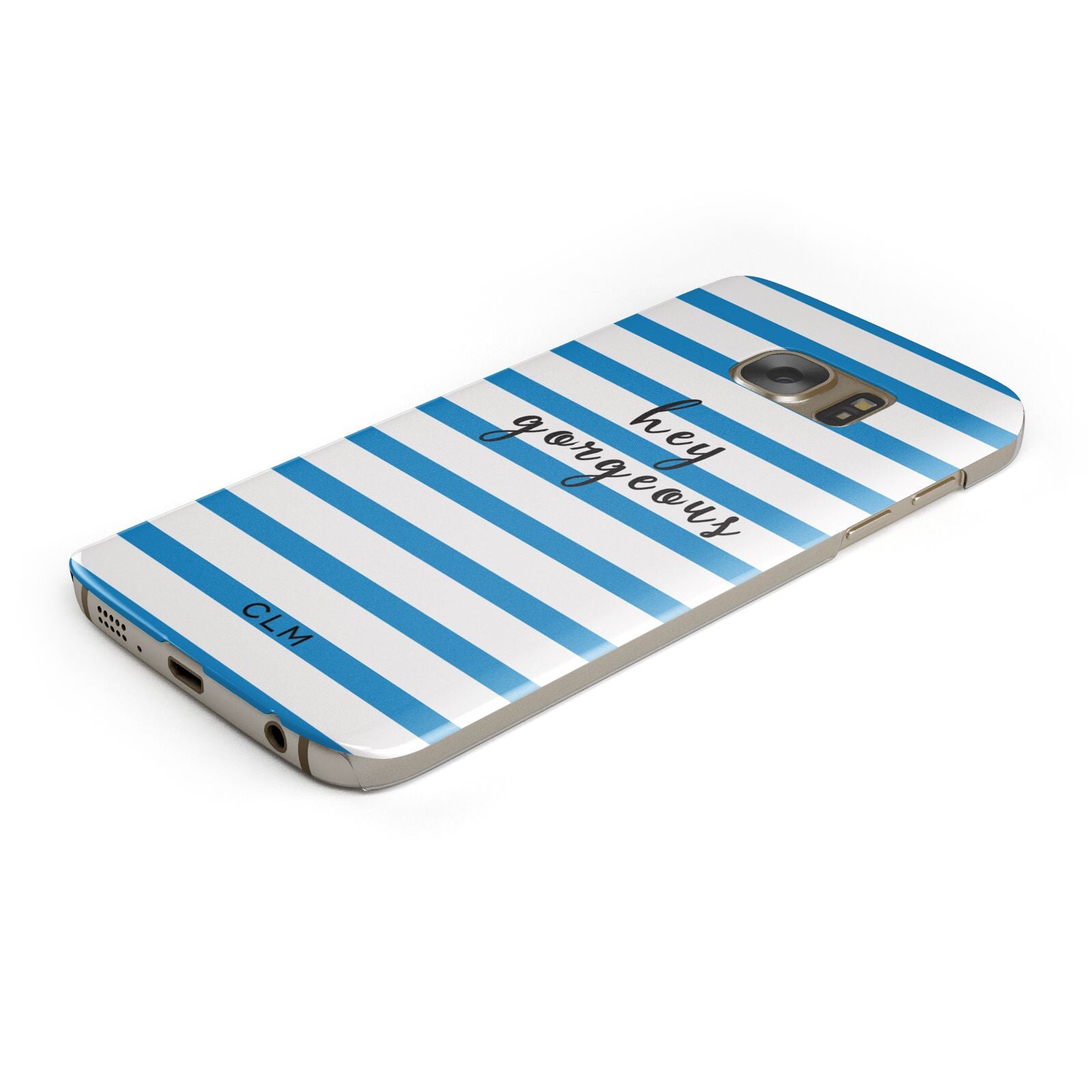 Personalised Blue Hey Gorgeous Protective Samsung Galaxy Case Angled Image
