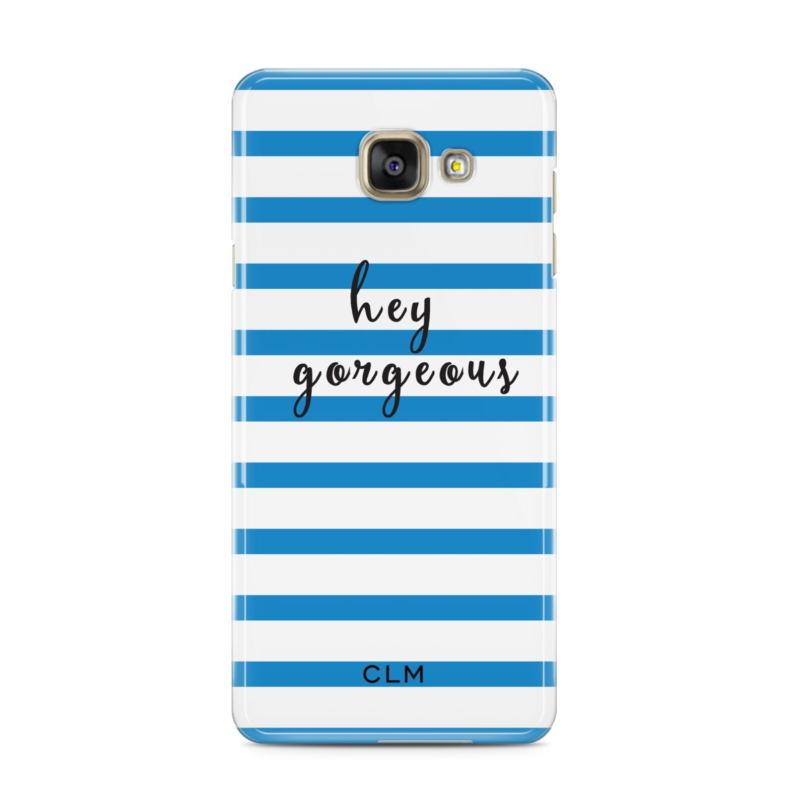Personalised Blue Hey Gorgeous Samsung Galaxy A3 2016 Case on gold phone