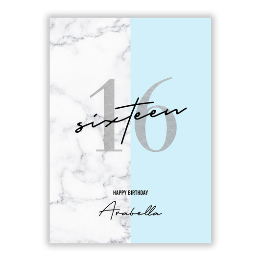 Personalised Blue Marble Birthday A5 Flat Greetings Card