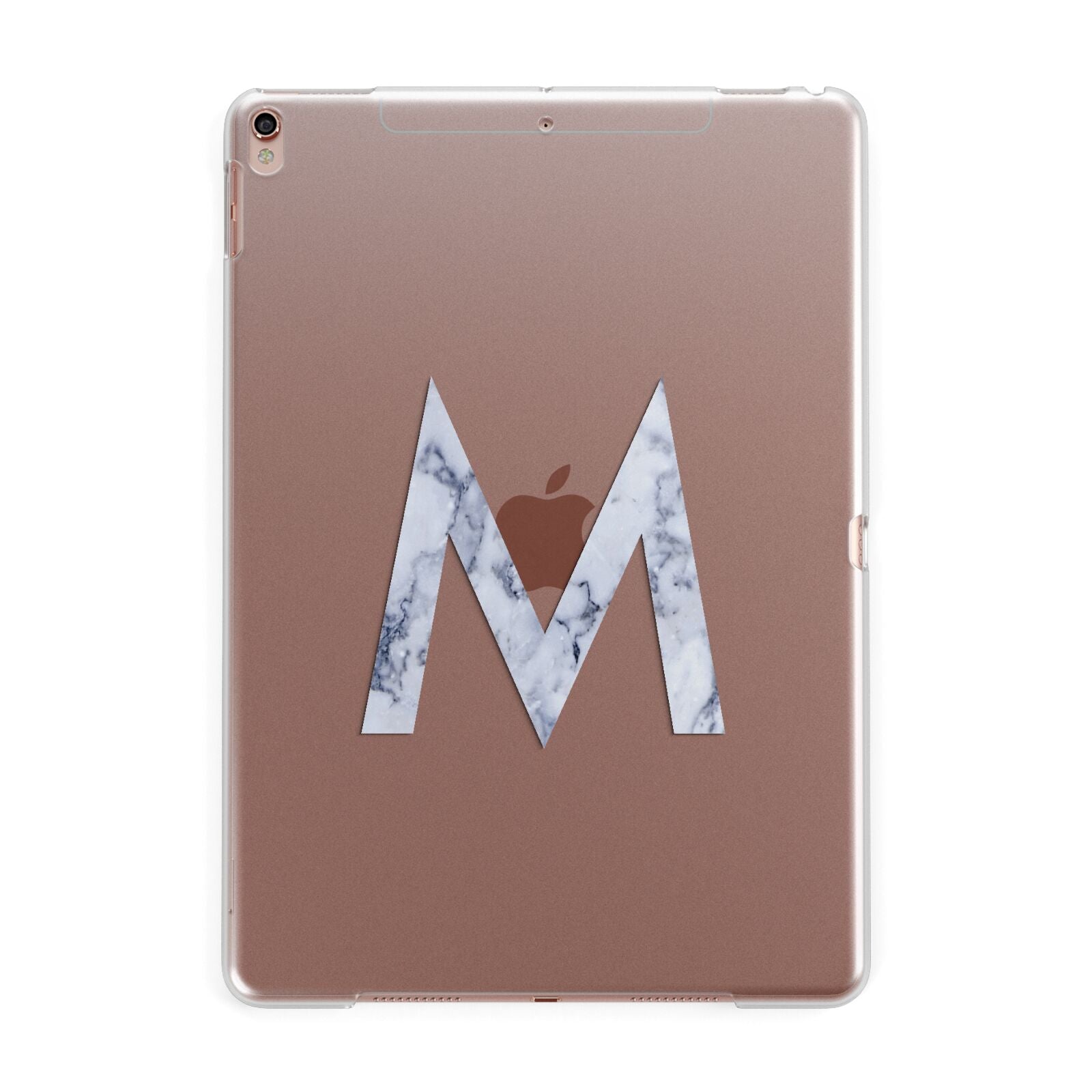 Personalised Blue Marble Initial Clear Custom Apple iPad Rose Gold Case