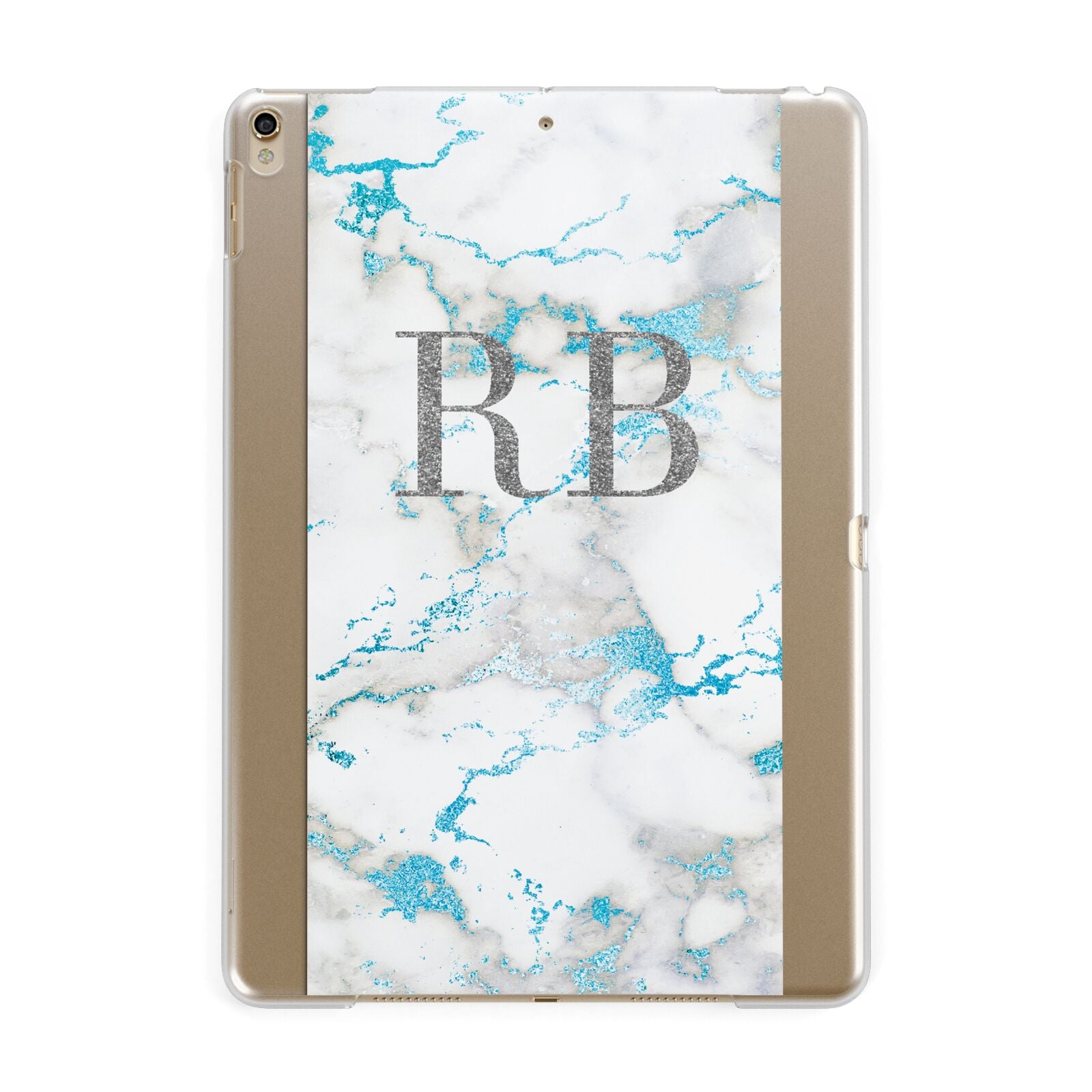 Personalised Blue Marble Initials Apple iPad Gold Case