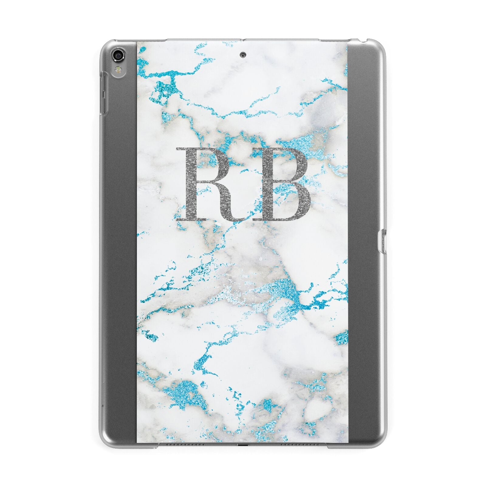 Personalised Blue Marble Initials Apple iPad Grey Case