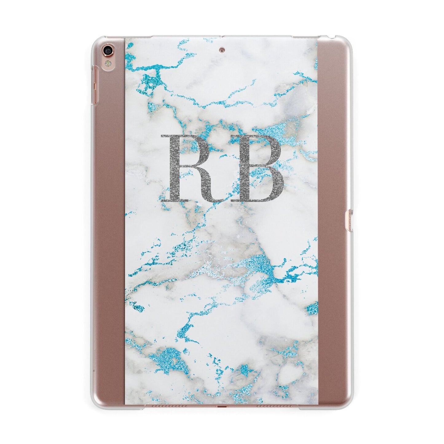 Personalised Blue Marble Initials Apple iPad Rose Gold Case
