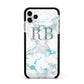 Personalised Blue Marble Initials Apple iPhone 11 Pro Max in Silver with Black Impact Case
