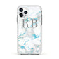 Personalised Blue Marble Initials Apple iPhone 11 Pro in Silver with White Impact Case