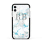 Personalised Blue Marble Initials Apple iPhone 11 in White with Black Impact Case