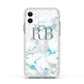Personalised Blue Marble Initials Apple iPhone 11 in White with White Impact Case