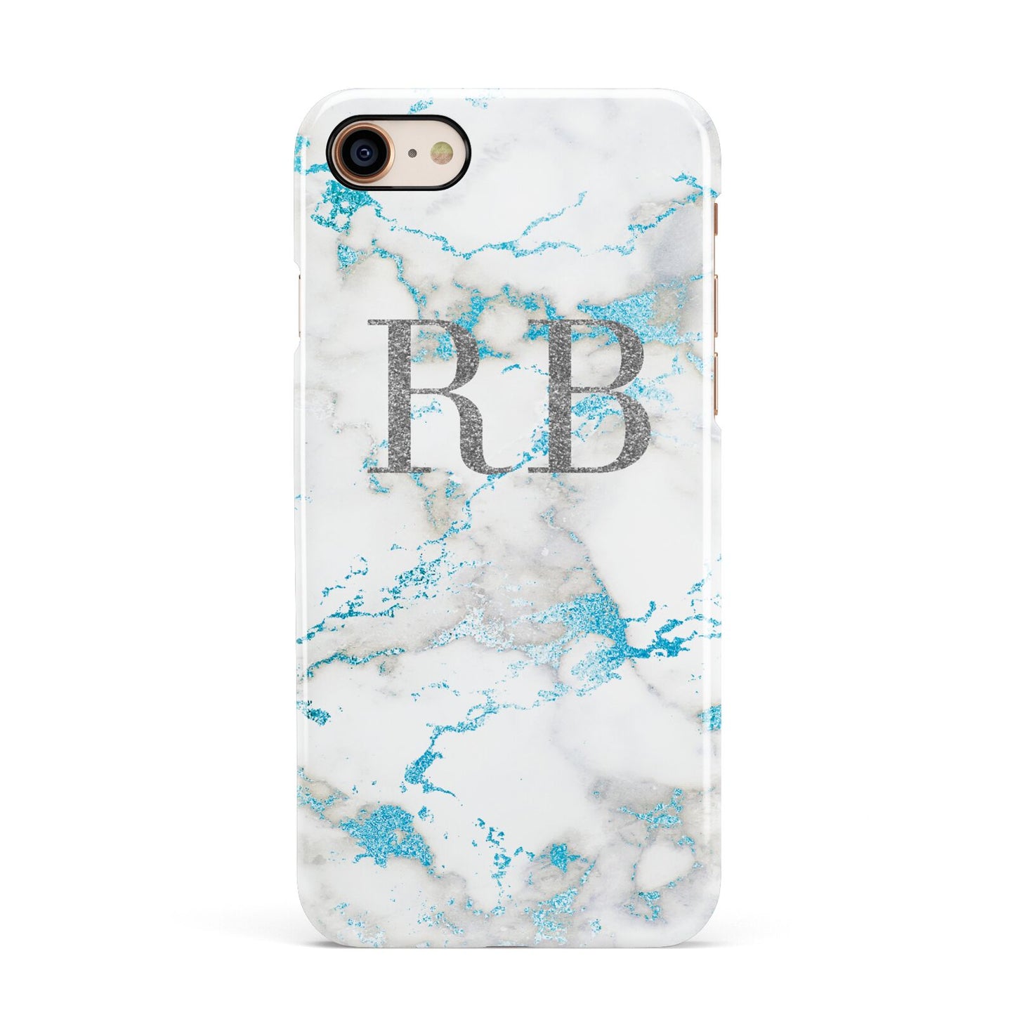 Personalised Blue Marble Initials Apple iPhone 7 8 3D Snap Case