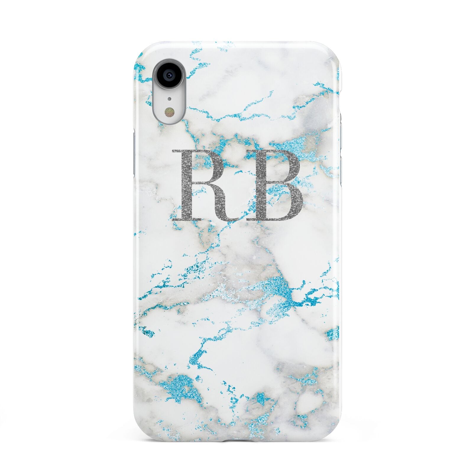 Personalised Blue Marble Initials Apple iPhone XR White 3D Tough Case