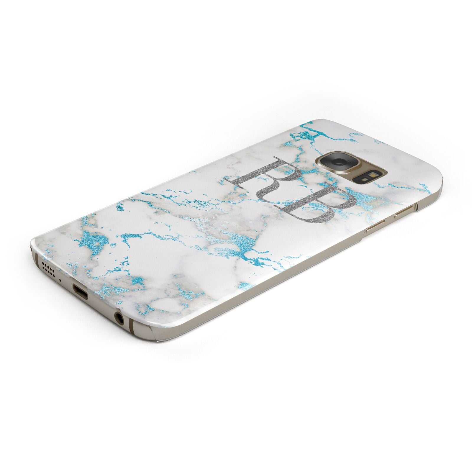 Personalised Blue Marble Initials Protective Samsung Galaxy Case Angled Image