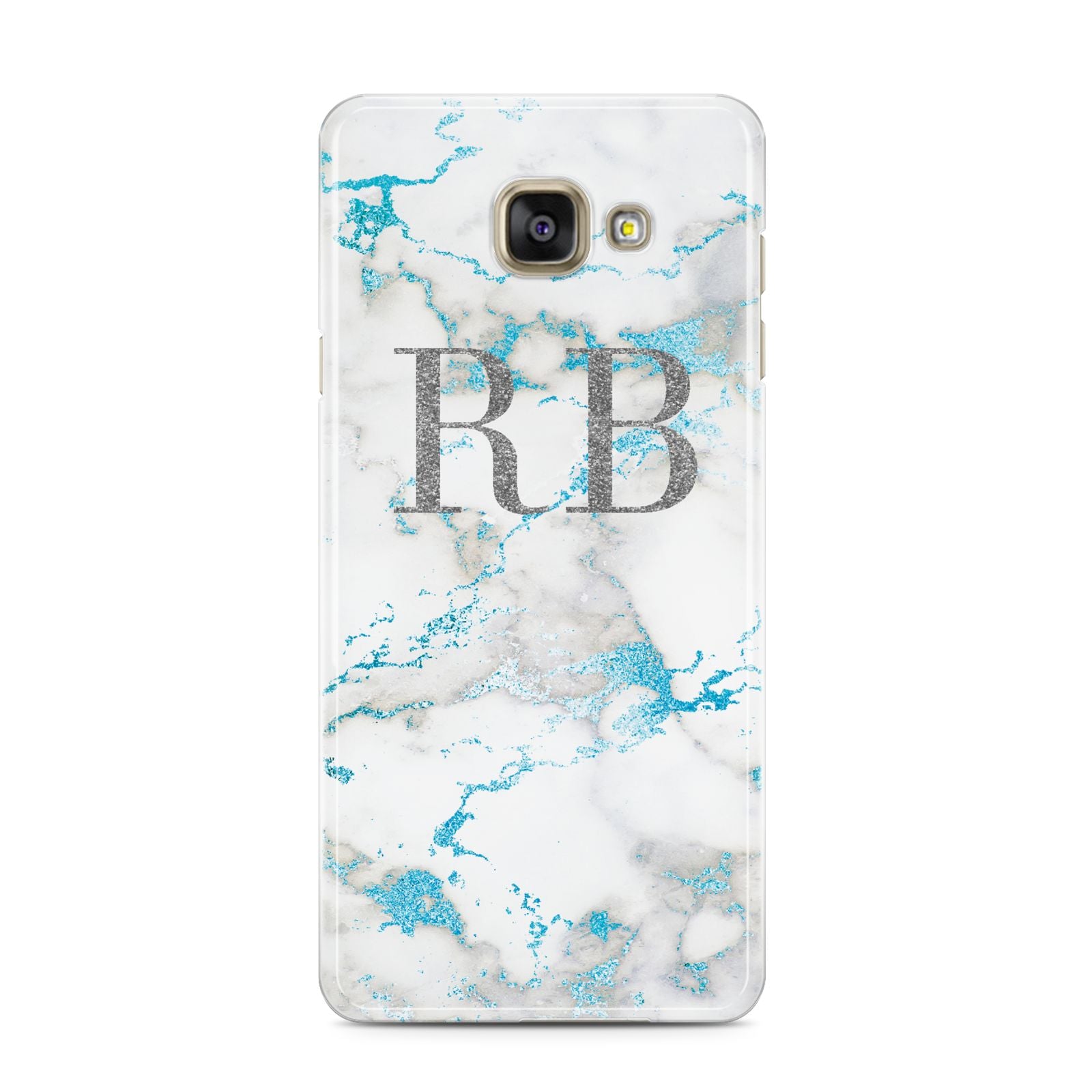 Personalised Blue Marble Initials Samsung Galaxy A3 2016 Case on gold phone