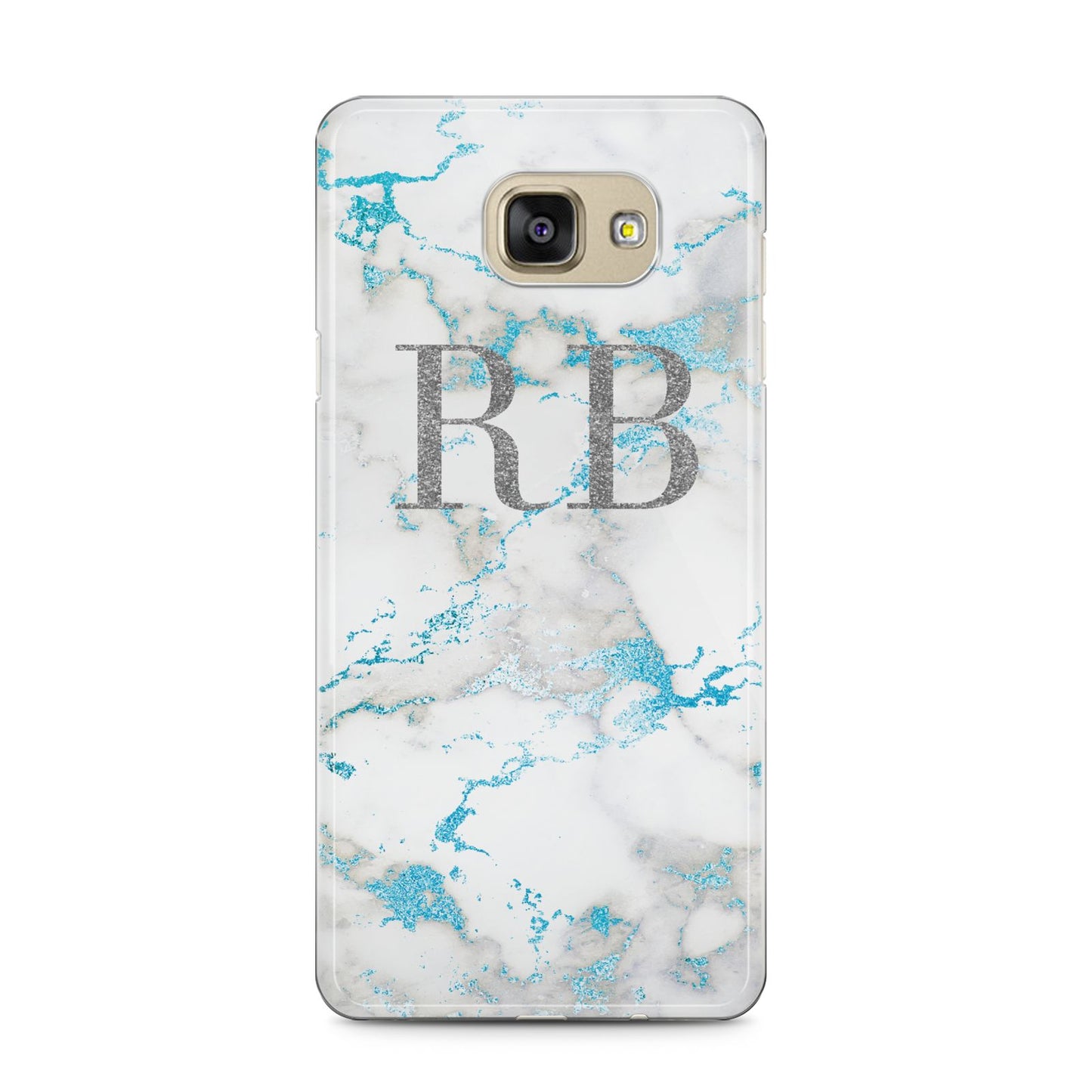 Personalised Blue Marble Initials Samsung Galaxy A5 2016 Case on gold phone